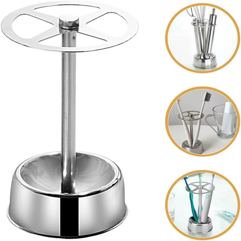 Stylish Multi-Function Stainless Steel Bathroom Accessories Set - Toothbrush Holder & Makeup Brush Organizer