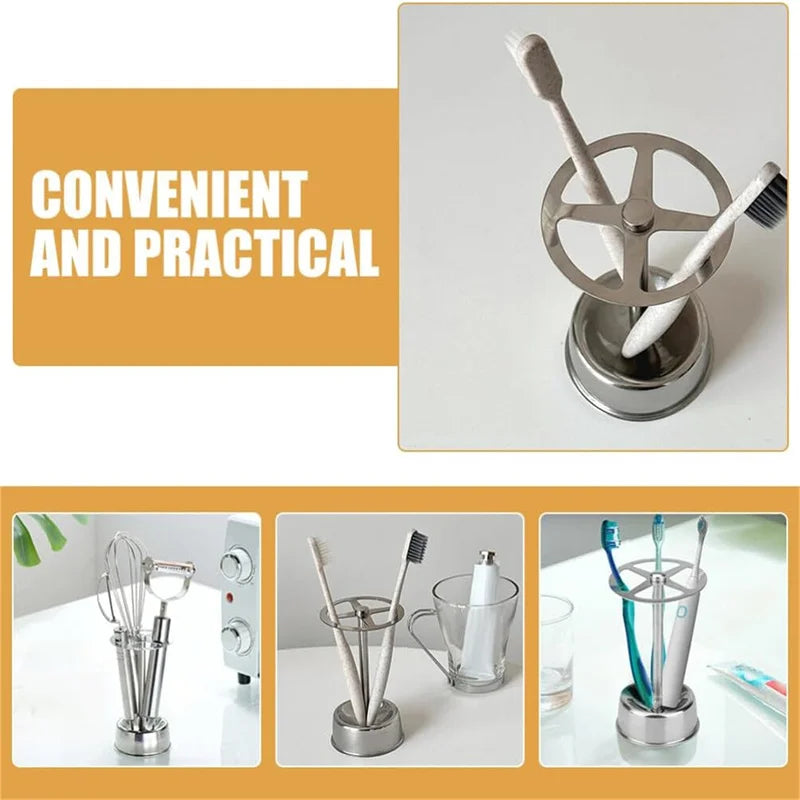 Stylish Multi-Function Stainless Steel Bathroom Accessories Set - Toothbrush Holder & Makeup Brush Organizer