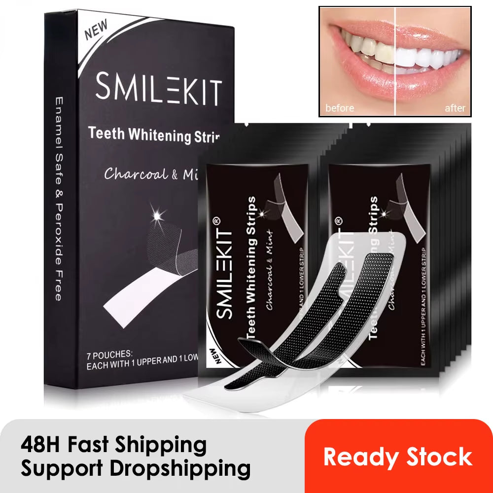 14-Piece Charcoal Teeth Whitening Strips - Remove Coffee & Tea Stains for a Brighter Smile!