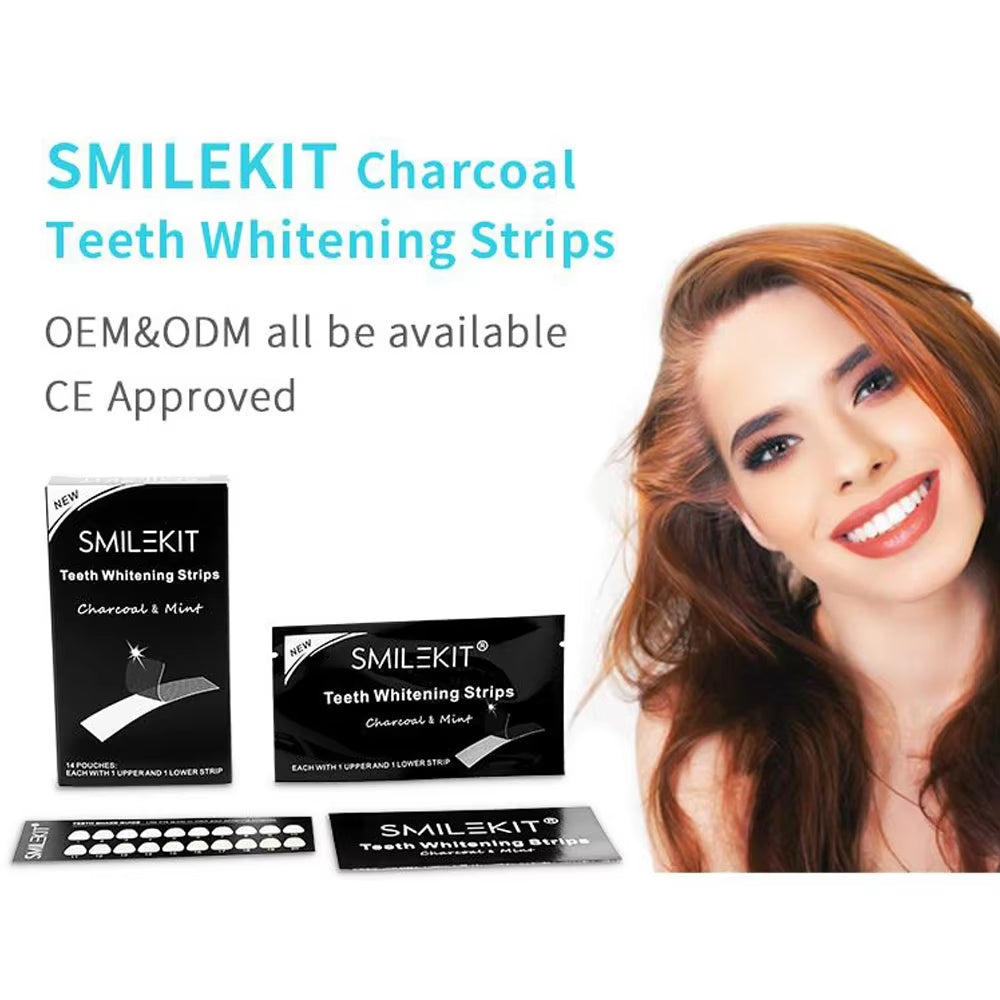 14-Piece Charcoal Teeth Whitening Strips - Remove Coffee & Tea Stains for a Brighter Smile!