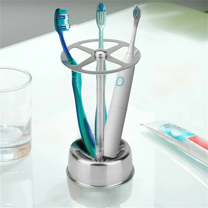 Stylish Multi-Function Stainless Steel Bathroom Accessories Set - Toothbrush Holder & Makeup Brush Organizer