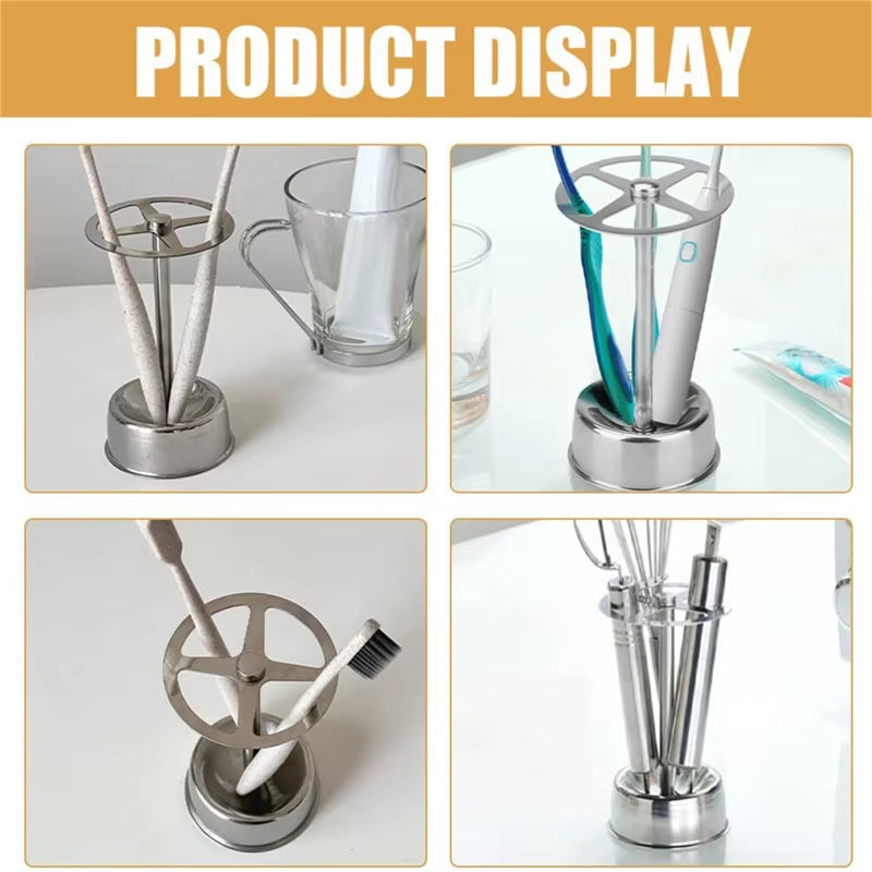 Stylish Multi-Function Stainless Steel Bathroom Accessories Set - Toothbrush Holder & Makeup Brush Organizer