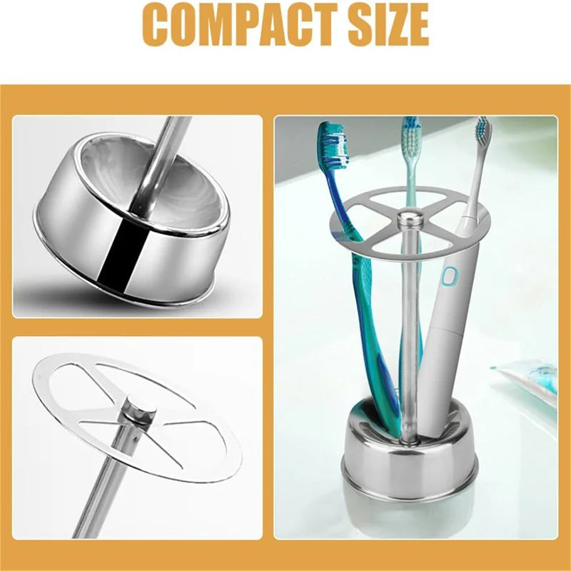 Stylish Multi-Function Stainless Steel Bathroom Accessories Set - Toothbrush Holder & Makeup Brush Organizer